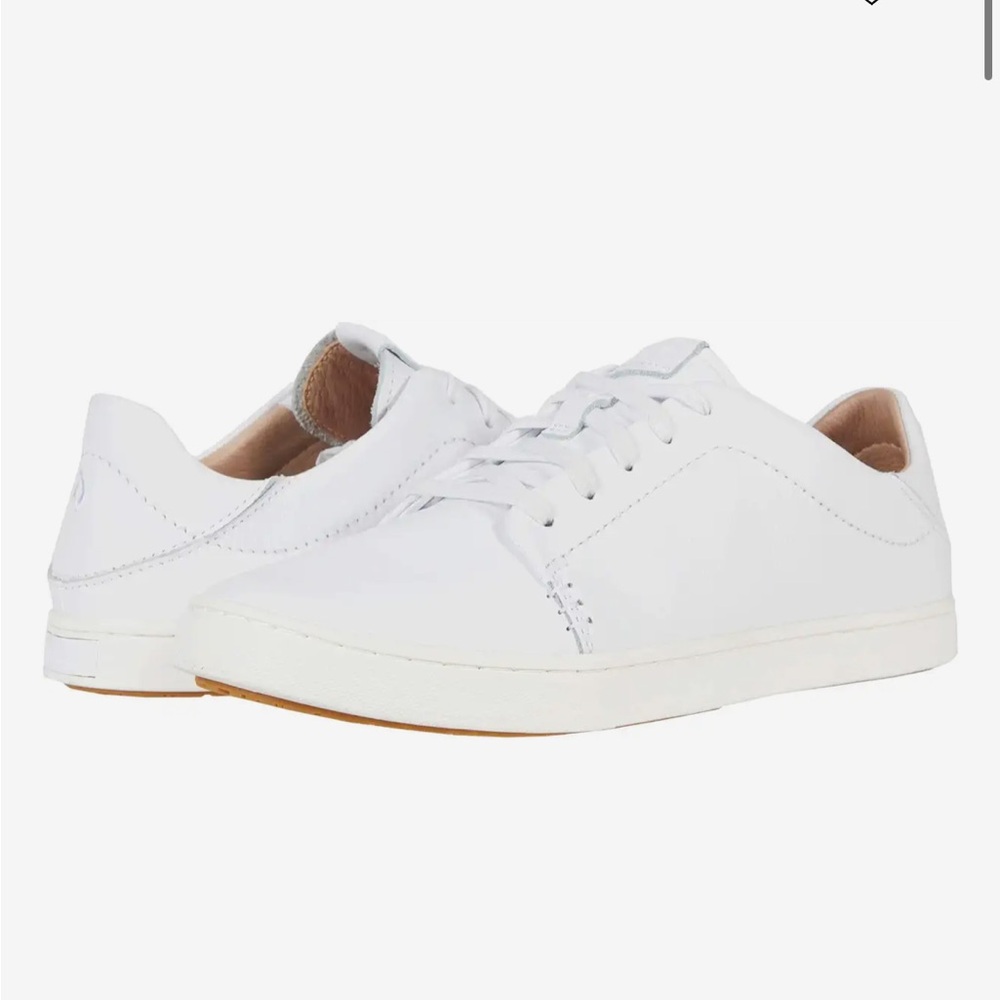 OluKai White and Tan Sneakers with Surfer Design
